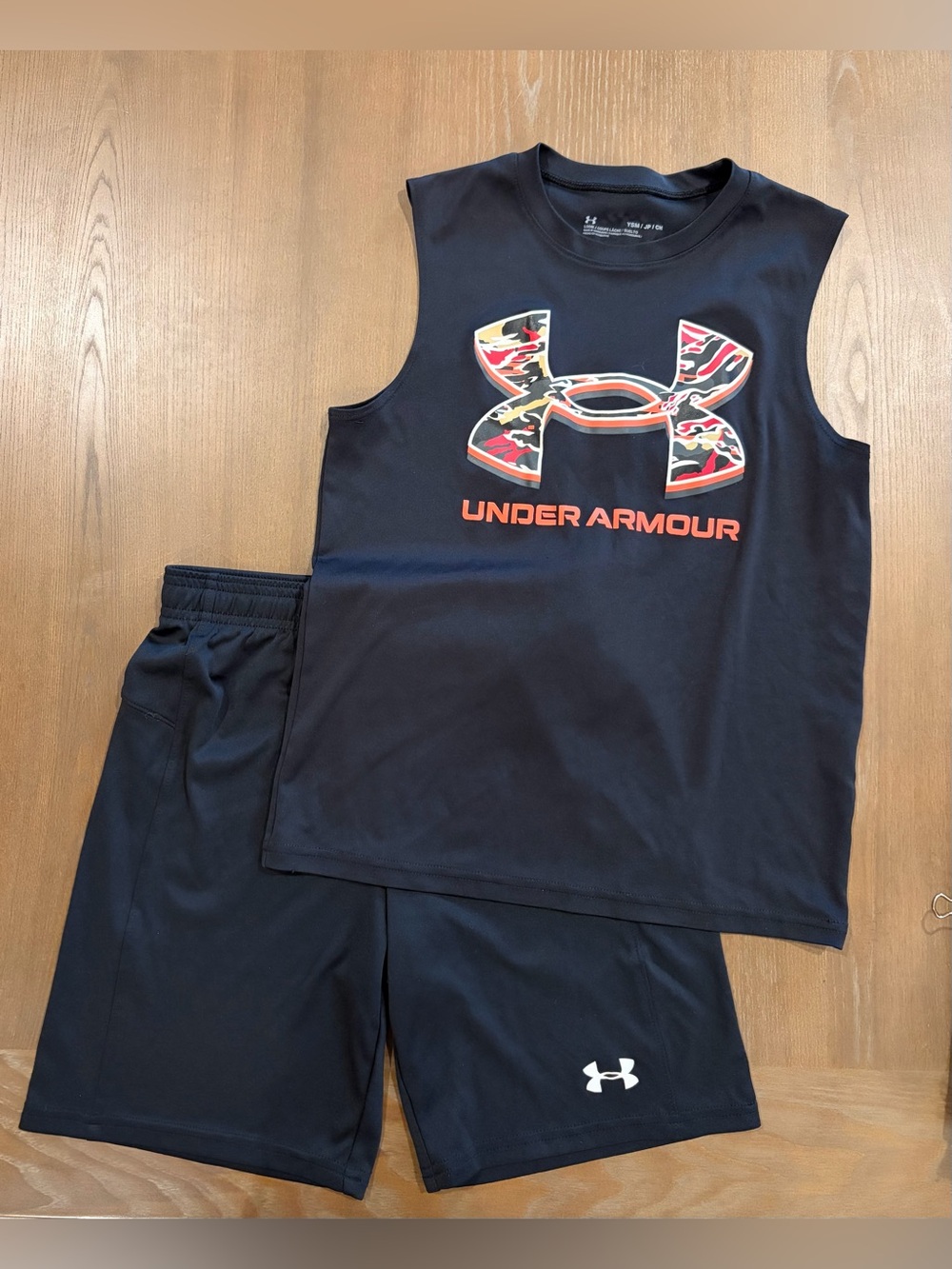Under Armour Boys 2-Pc Athletic Set – Camo Logo Tank & Black Shorts